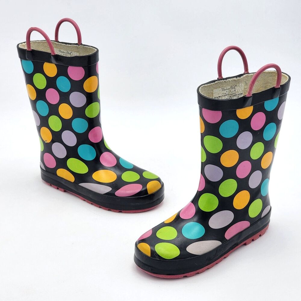 Western Chief Kids Polka Dot Rain Boots Multi Dotty Black Toddler's Size 12